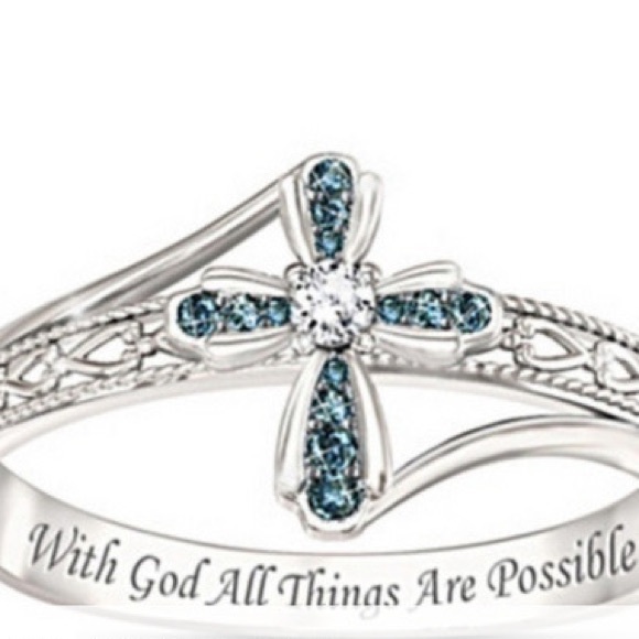 Exquisite Elegant Cross Blue Zircon Ring - Picture 5 of 5